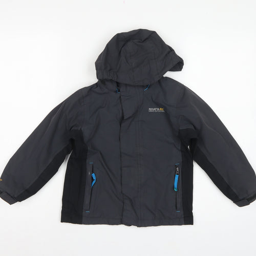 Regatta Boys Black Blue 5-6 Years Hooded Waterproof Jacket Full Zip
