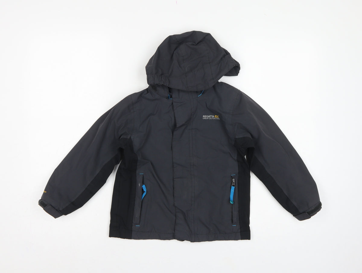 Regatta Boys Black Blue 5-6 Years Hooded Waterproof Jacket Full Zip