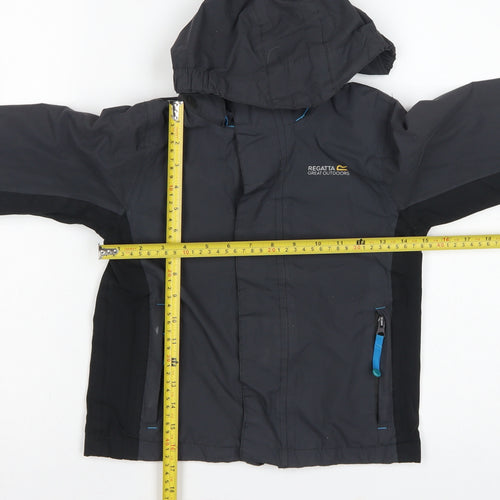 Regatta Boys Black Blue 5-6 Years Hooded Waterproof Jacket Full Zip
