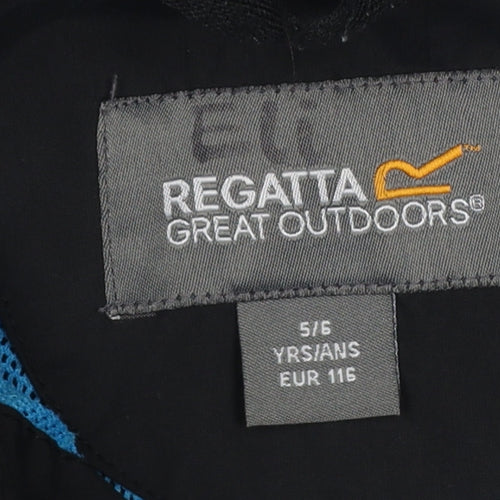 Regatta Boys Black Blue 5-6 Years Hooded Waterproof Jacket Full Zip