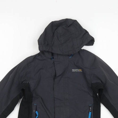 Regatta Boys Black Blue 5-6 Years Hooded Waterproof Jacket Full Zip