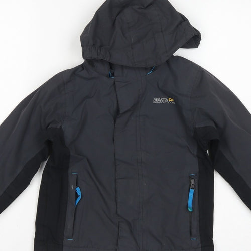 Regatta Boys Black Blue 5-6 Years Hooded Waterproof Jacket Full Zip