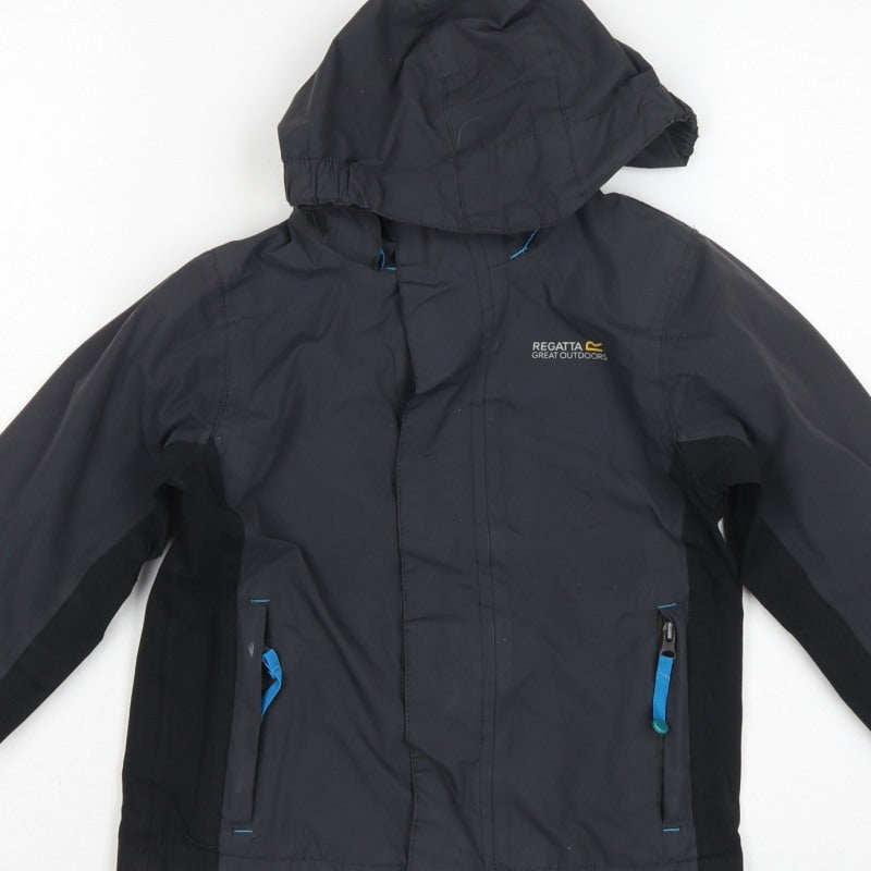 Regatta Boys Black Blue 5-6 Years Hooded Waterproof Jacket Full Zip