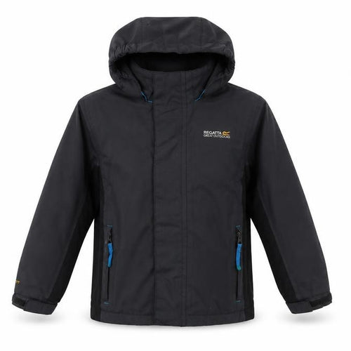 Regatta Boys Black Blue 5-6 Years Hooded Waterproof Jacket Full Zip