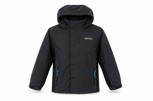 Regatta Boys Black Blue 5-6 Years Hooded Waterproof Jacket Full Zip