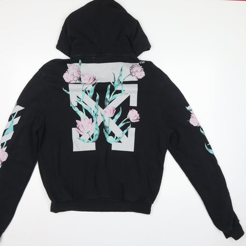 Off-White Unisex Adults Black S Floral Logo Pullover Hoodie
