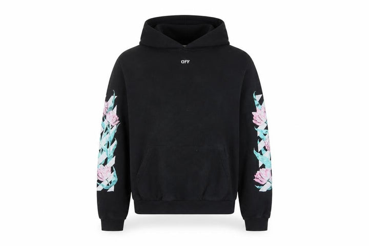 Off-White Unisex Adults Black S Floral Logo Pullover Hoodie