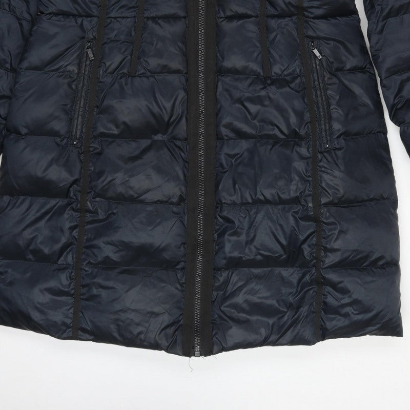 Diane von Furstenberg Women Blue XL Long Hooded Faux Fur Puffer Coat