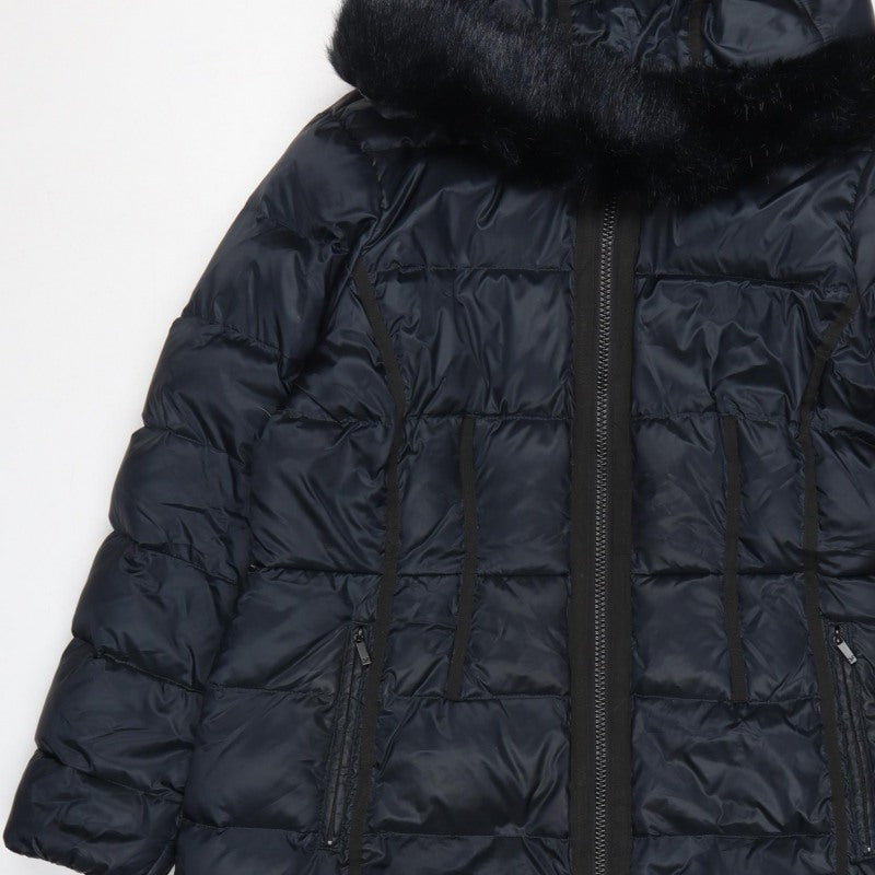 Diane von Furstenberg Women Blue XL Long Hooded Faux Fur Puffer Coat