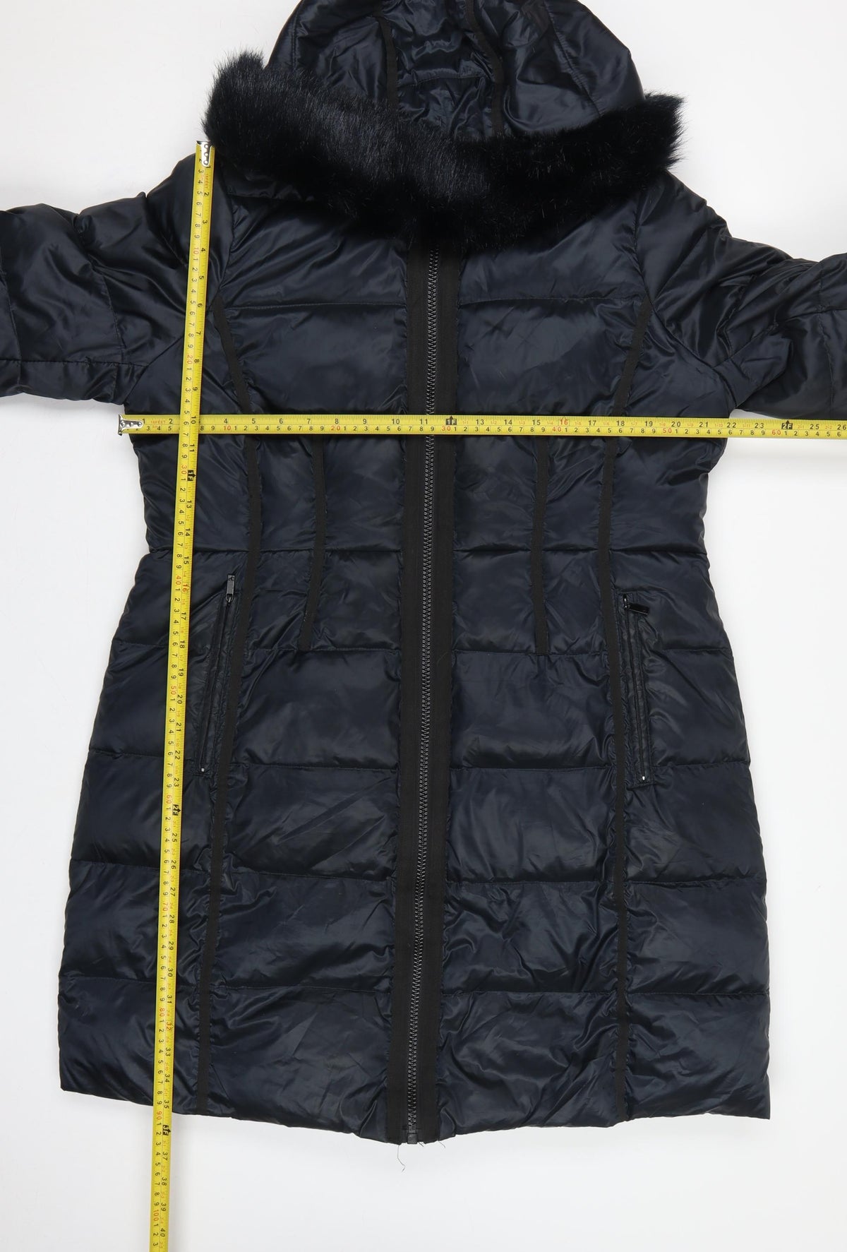 Diane von Furstenberg Women Blue XL Long Hooded Faux Fur Puffer Coat