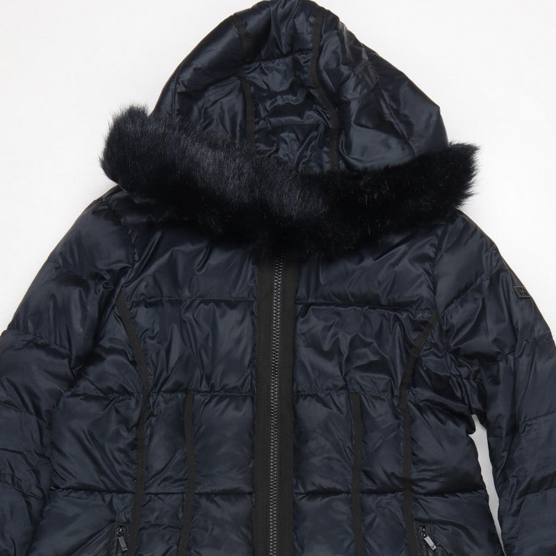 Diane von Furstenberg Women Blue XL Long Hooded Faux Fur Puffer Coat