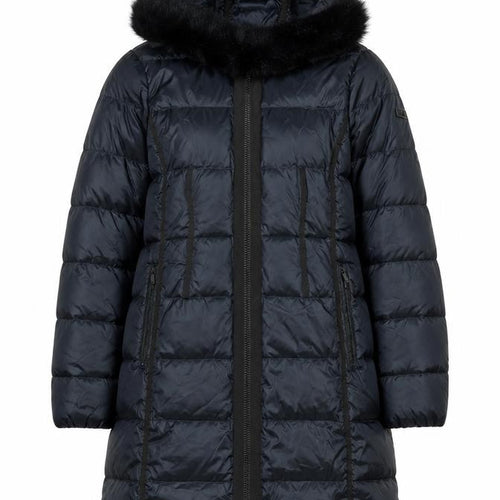 Diane von Furstenberg Women Blue XL Long Hooded Faux Fur Puffer Coat