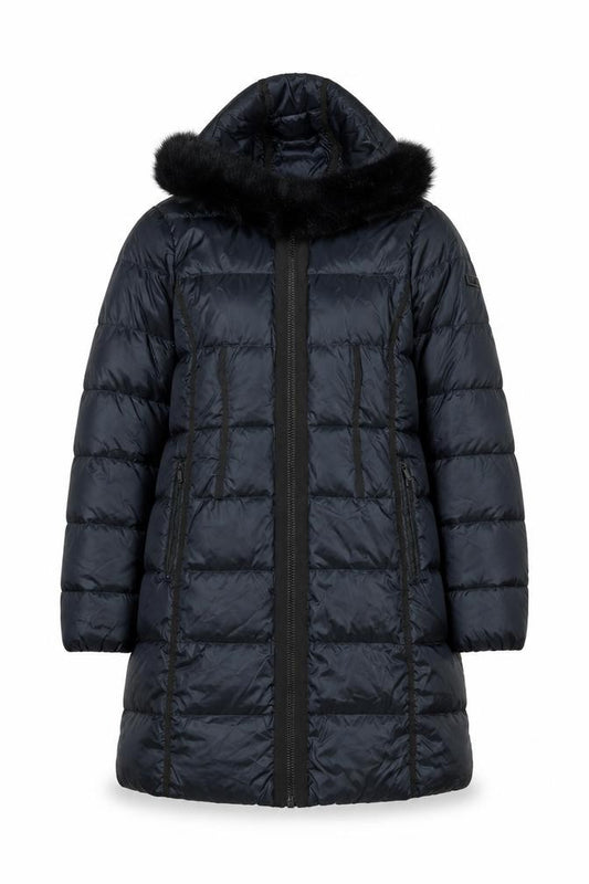 Diane von Furstenberg Women Blue XL Long Hooded Faux Fur Puffer Coat