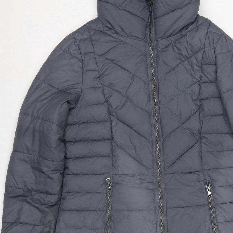 Marks and Spencer Women Grey UK 14 Quilted Puffer Mid-Length Coat