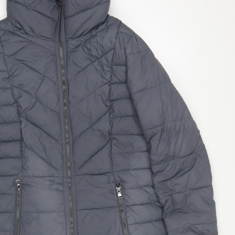 Marks and Spencer Women Grey UK 14 Quilted Puffer Mid-Length Coat