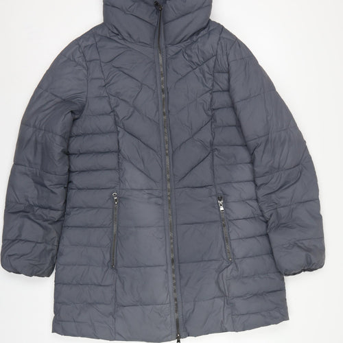 Marks and Spencer Women Grey UK 14 Quilted Puffer Mid-Length Coat