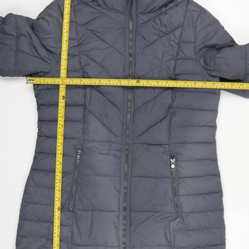 Marks and Spencer Women Grey UK 14 Quilted Puffer Mid-Length Coat