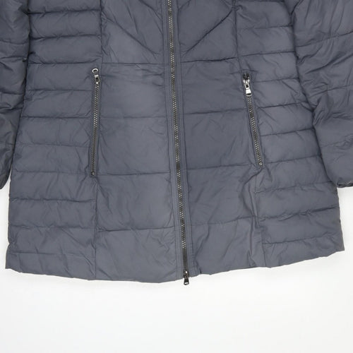 Marks and Spencer Women Grey UK 14 Quilted Puffer Mid-Length Coat