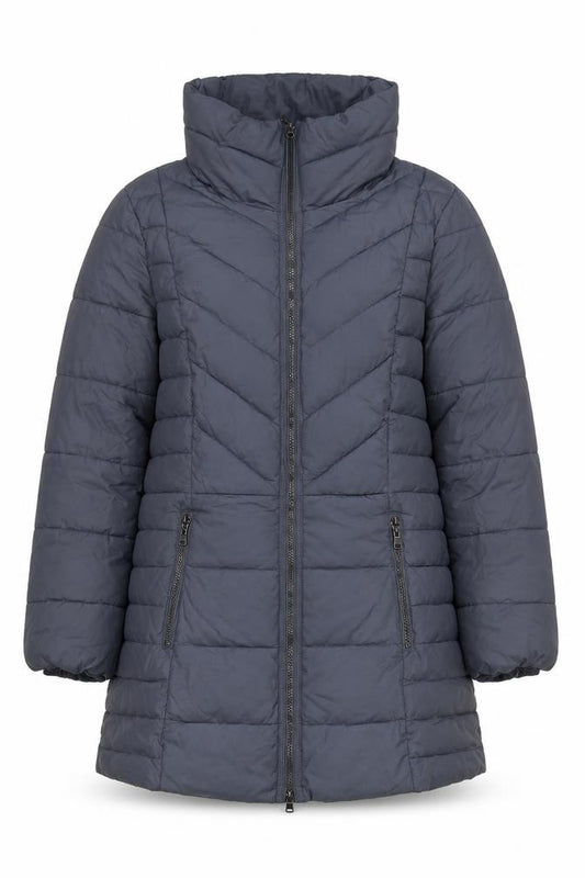 Marks and Spencer Women Grey UK 14 Quilted Puffer Mid-Length Coat