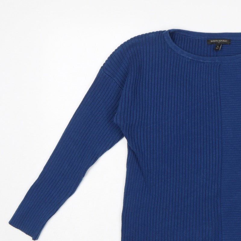 Banana Republic Women Blue M Rib Knit Crew Neck Pullover Jumper