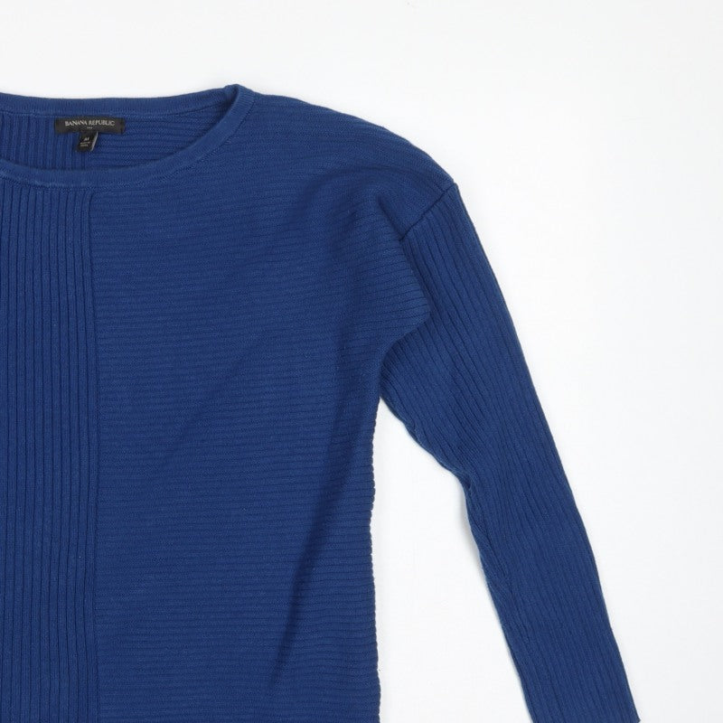 Banana Republic Women Blue M Rib Knit Crew Neck Pullover Jumper