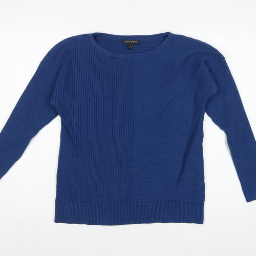 Banana Republic Women Blue M Rib Knit Crew Neck Pullover Jumper