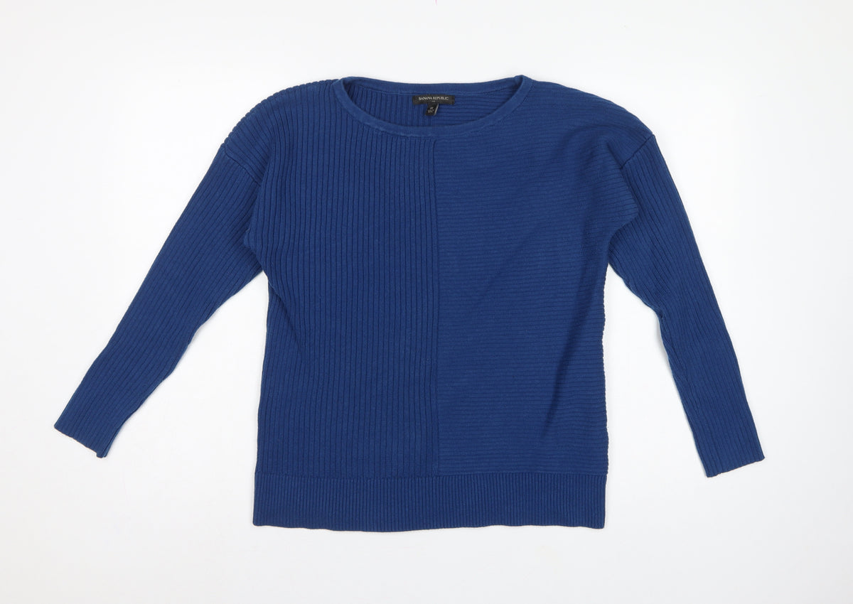 Banana Republic Women Blue M Rib Knit Crew Neck Pullover Jumper