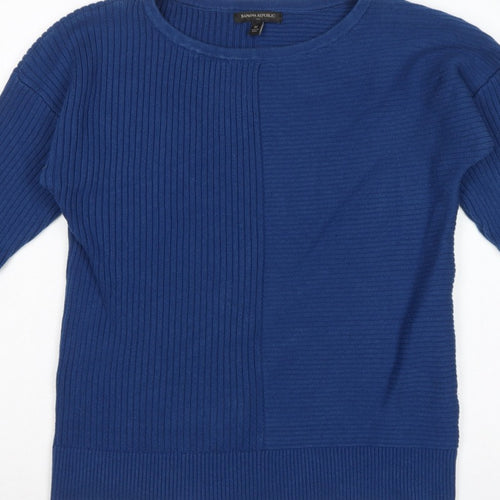 Banana Republic Women Blue M Rib Knit Crew Neck Pullover Jumper