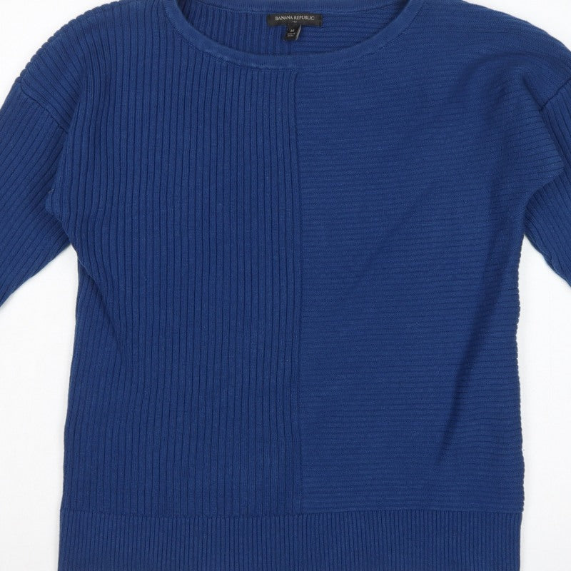 Banana Republic Women Blue M Rib Knit Crew Neck Pullover Jumper