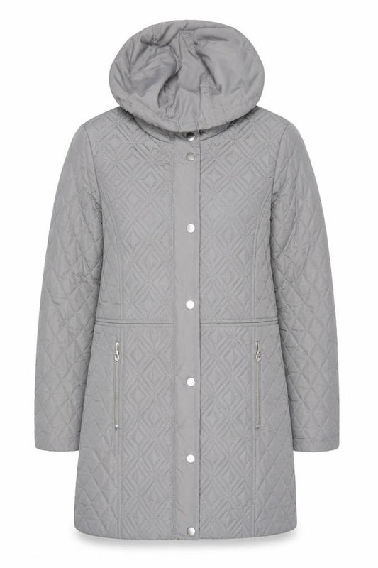 The Collection Debenhams Women Grey Size 10 Long Quilted Hooded Coat