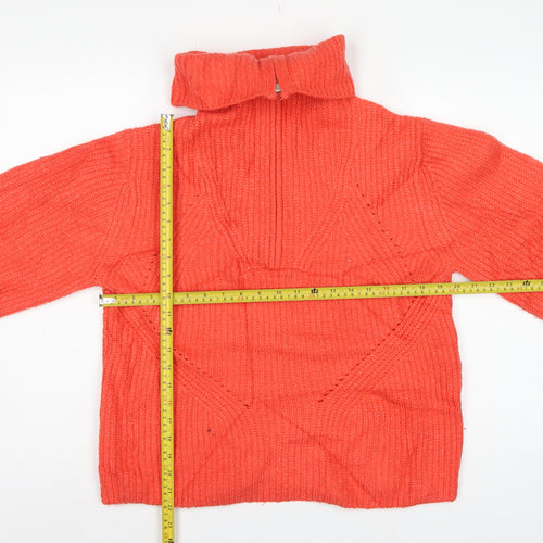 M&S Women Orange M Cable Knit Roll Neck 1/4 Zip Jumper
