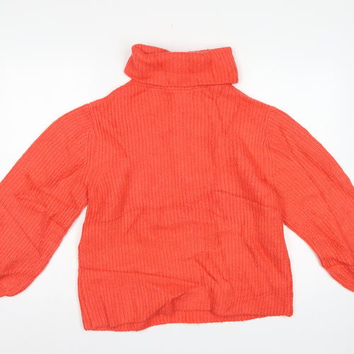 M&S Women Orange M Cable Knit Roll Neck 1/4 Zip Jumper