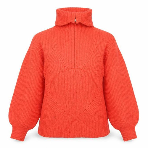 M&S Women Orange M Cable Knit Roll Neck 1/4 Zip Jumper