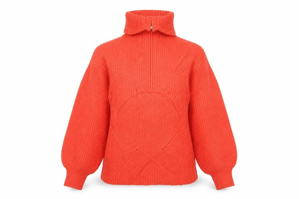 M&S Women Orange M Cable Knit Roll Neck 1/4 Zip Jumper