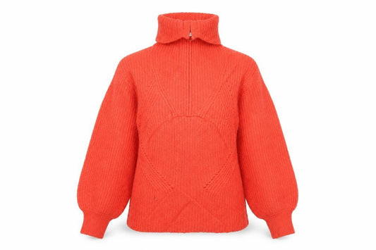 M&S Women Orange M Cable Knit Roll Neck 1/4 Zip Jumper