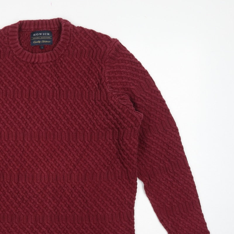 Howick Mens Red L Cable-Knit Crew Neck Cotton Pullover Jumper