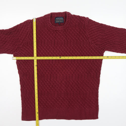 Howick Mens Red L Cable-Knit Crew Neck Cotton Pullover Jumper