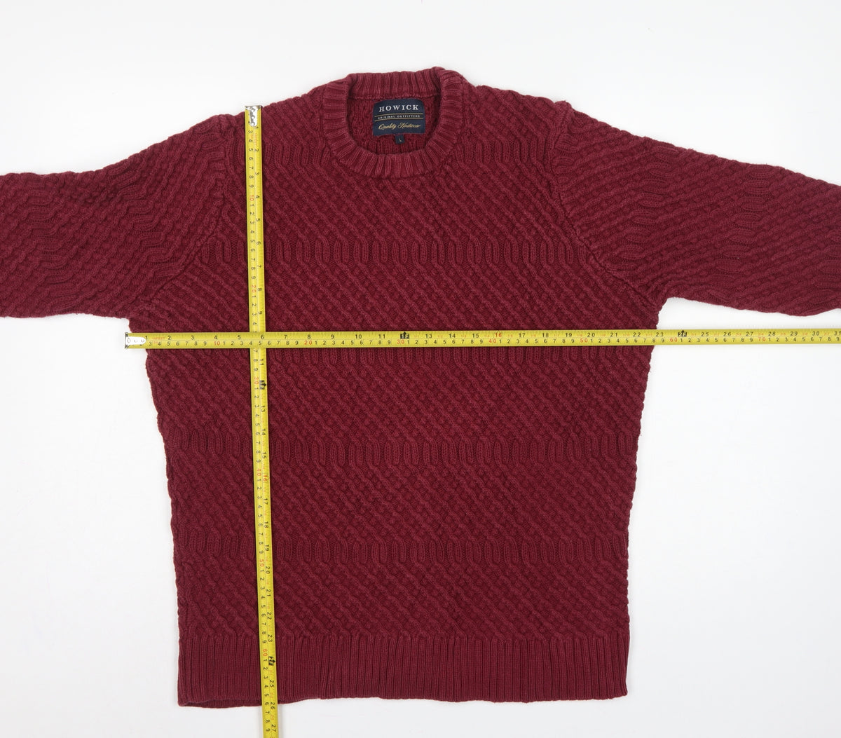 Howick Mens Red L Cable-Knit Crew Neck Cotton Pullover Jumper