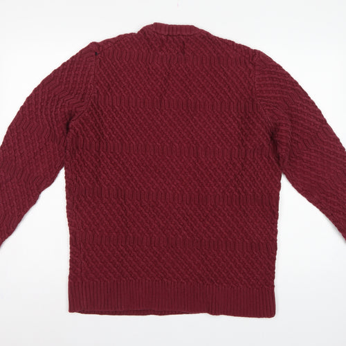 Howick Mens Red L Cable-Knit Crew Neck Cotton Pullover Jumper