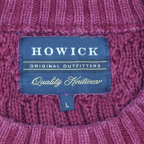 Howick Mens Red L Cable-Knit Crew Neck Cotton Pullover Jumper