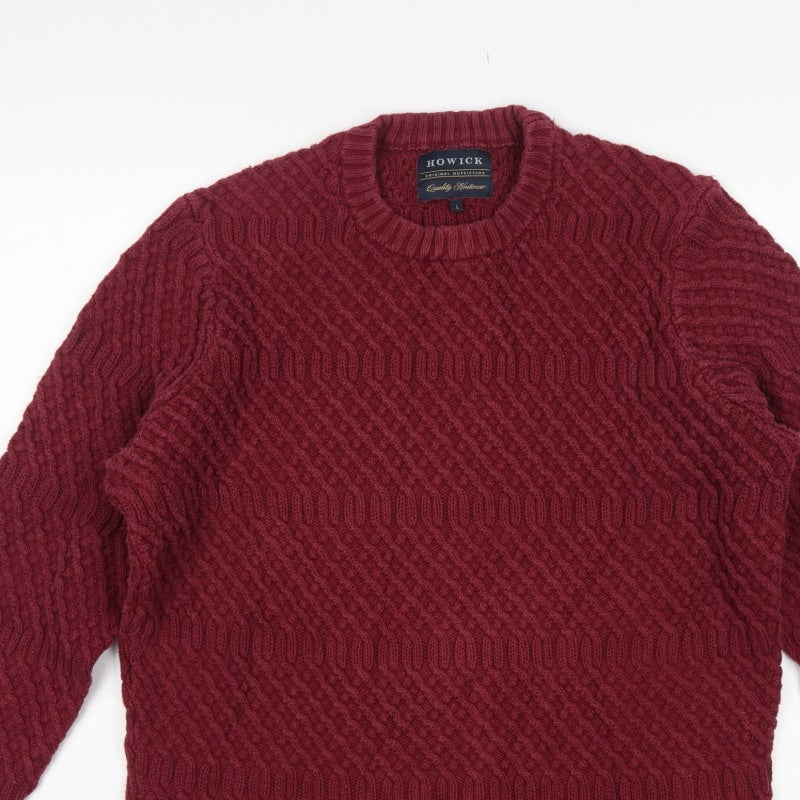 Howick Mens Red L Cable-Knit Crew Neck Cotton Pullover Jumper