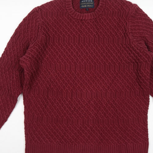 Howick Mens Red L Cable-Knit Crew Neck Cotton Pullover Jumper