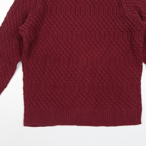Howick Mens Red L Cable-Knit Crew Neck Cotton Pullover Jumper