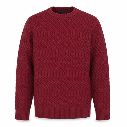 Howick Mens Red L Cable-Knit Crew Neck Cotton Pullover Jumper