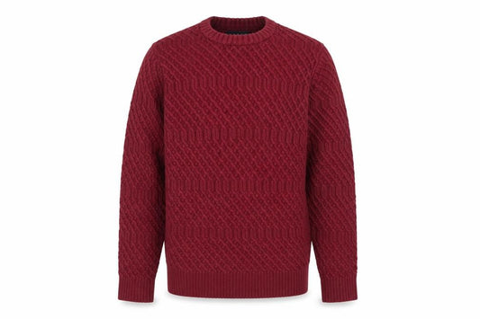 Howick Mens Red L Cable-Knit Crew Neck Cotton Pullover Jumper