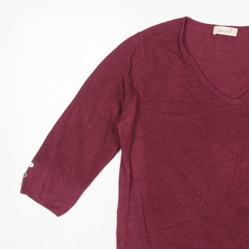 Per Una Women Purple Linen Cotton Knit Jumper UK 16 3/4 Sleeve