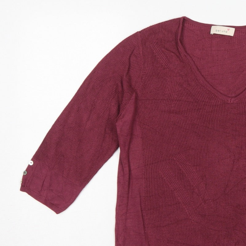 Per Una Women Purple Linen Cotton Knit Jumper UK 16 3/4 Sleeve