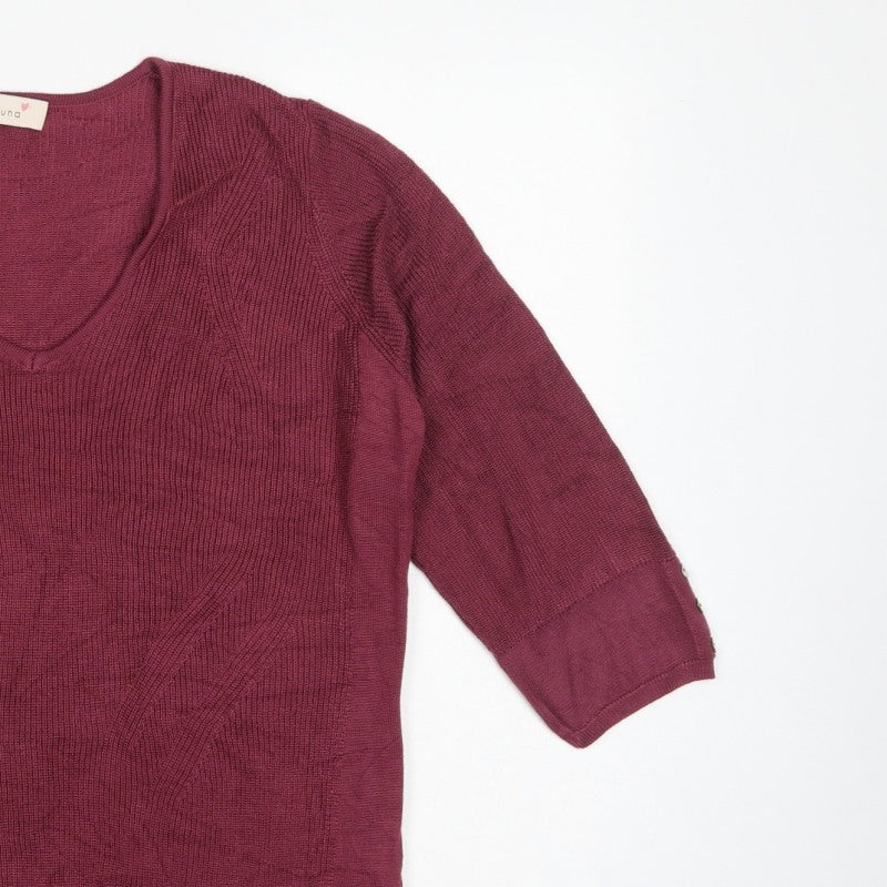 Per Una Women Purple Linen Cotton Knit Jumper UK 16 3/4 Sleeve