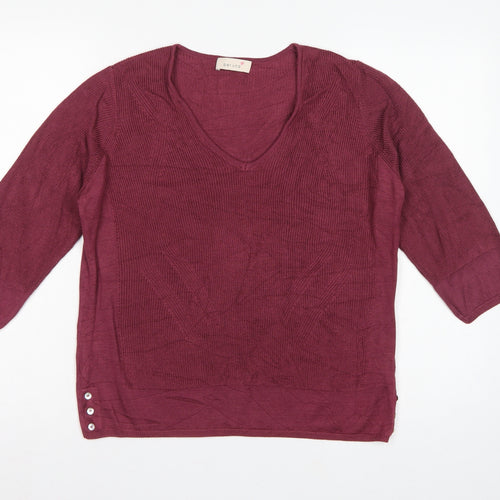 Per Una Women Purple Linen Cotton Knit Jumper UK 16 3/4 Sleeve