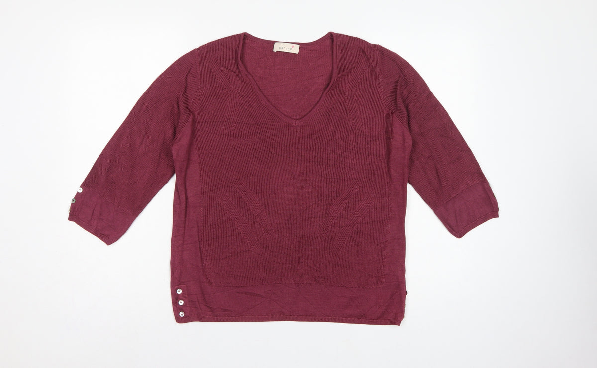 Per Una Women Purple Linen Cotton Knit Jumper UK 16 3/4 Sleeve